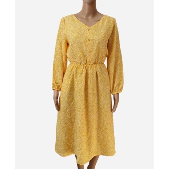Non branded Dresses & Skirts - Vintage Floral dress Peasant prairie Sze 8/10 yellow frill hem longsleev pockets